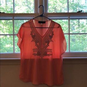 Sheer pink stitched blouse